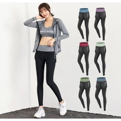 New 2020 Spring Automn Wommen Fitness Yoga Wear Running High Waist Ladies Sports Thin Stretch Fake Two-piece Trousers Wholesale