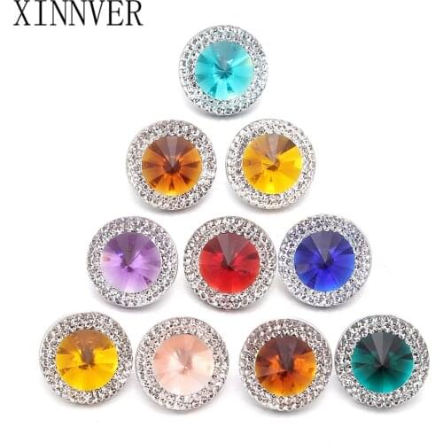 10pcs/lot Mixed Style Snap Jewelry Colorful Crystal Round 18mm Resin Snap Buttons fit Snap Bracelet Bangles
