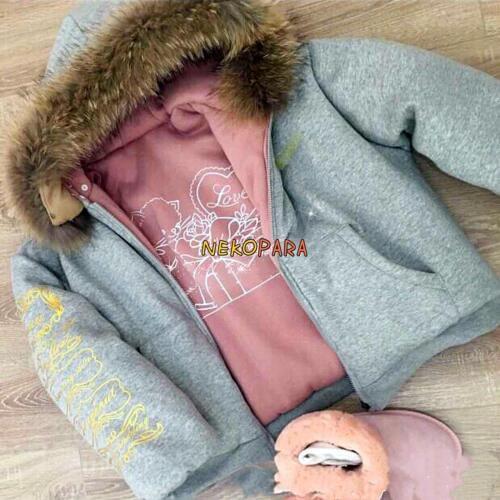 Super Thick Double Side 2Way Wearable Cute Womens Parka Coat Winter Warm Lolita Outwear Jacket & Real Fur Trim 2 Colors