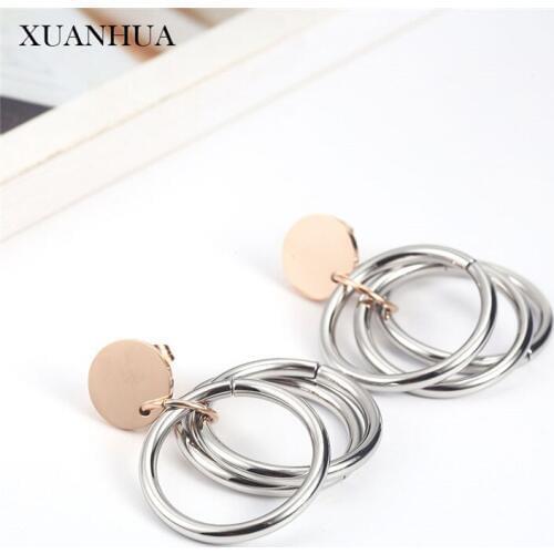 OUFEI Steel Ring Drop Earrings For Women Stainless Steel Jewelry Woman Vogue 2019 Summer Jewelry Accessories Mass Effect