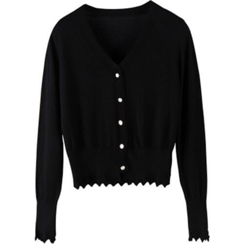 Women Casual Cropped Cardigan Sweater Autumn Thin Slim Ruffle Trim Knitted Crochet Short Sweater Female Fashion Top Cardigans