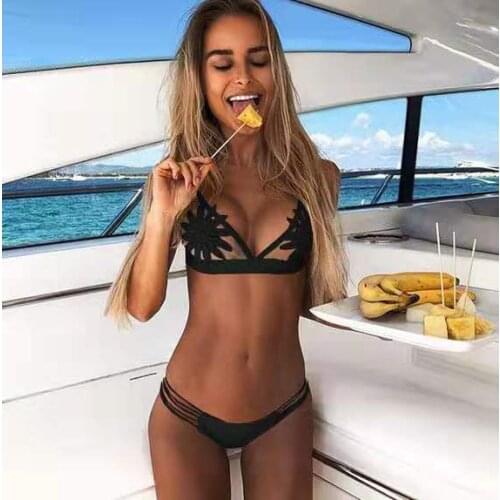 HOHL 2020 sexy Mesh solid color flower embroidery bikini Swimsuit Thong Swimwear Women Bikini