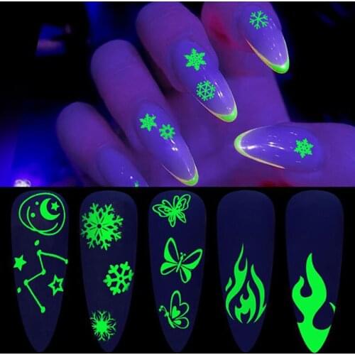 1Pc Luminous 3D Nail Sticker Scary Decals Festive Glow Halloween Nail Stickers