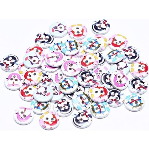 1000pcs Penguin Printed Wood Buttons 15mm 2 Holes Round Sewing Accessories Embellishment Scrapbooking Cardmaking
