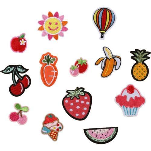 14PCS Banana Lemon Cherry Watermelon Fruit Embroidery Patches for Clothing Iron on Kids Clothes Appliques Badge Stripes Sticker