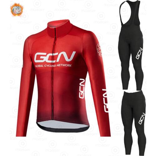 2021 GCN Red Winter Fleece Cycling Jersey Set New MTB Bicycle Clothes Wear Ropa Ciclismo Long Sleeve Bike Clothing Cycling Set