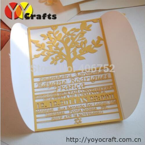 50pcs custom information tree invitations laser cut Wedding Invitation Cards with envelop