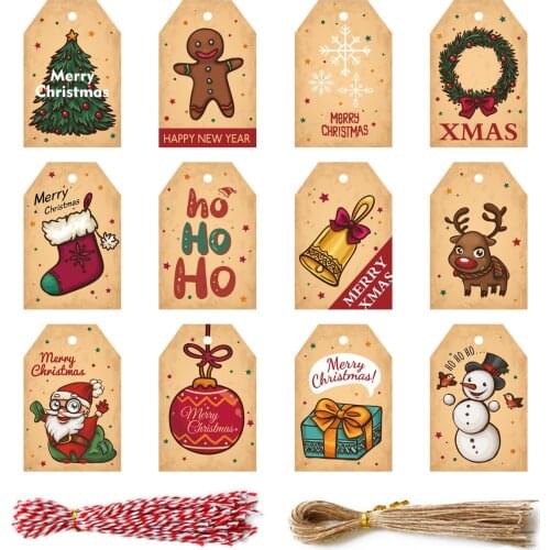 96pcs/pack Retro Creative Cute Christmas Small Tag Christmas Tree Decoration Card Greeting Card Message Card For Christmas