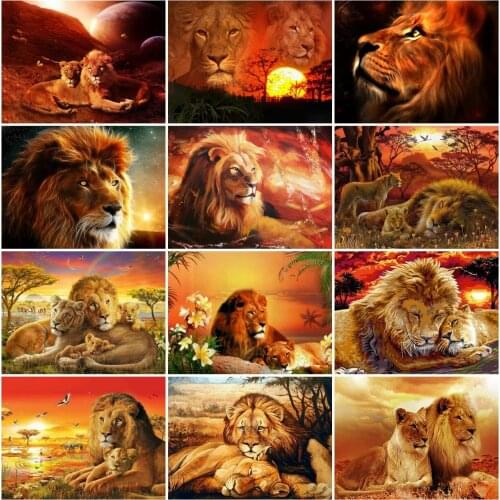 AZQSD 5D Diamond Painting Lion Cross Stitch Needlework New Arrival Diamond Embroidery Animal Mosaic Rhinestones Home Decor Gift