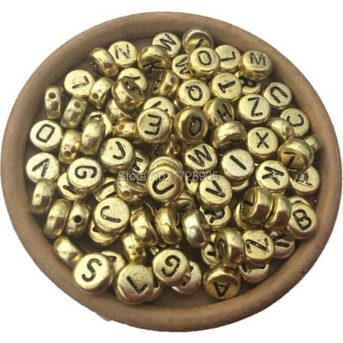 4*7mm 3600pcs Gold-tone Acrylic Alphabet Single A B C D E F G H I J to Z Beads Chunky Flat Round Letters Factory Wholesale