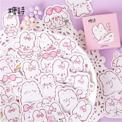 45Pcs/Box Kawaii Rabbit Paper Stickers Cartoon Animal Stationery Sticker Daily Planner Korean Decorative Stickers Scrapbooking