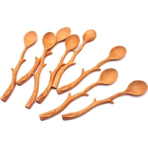 Wooden Spoon Special Branch Shape Long-Handled Scoop Coffee Stirring Tableware Japanese Style For Kitchen Cookware Accessories