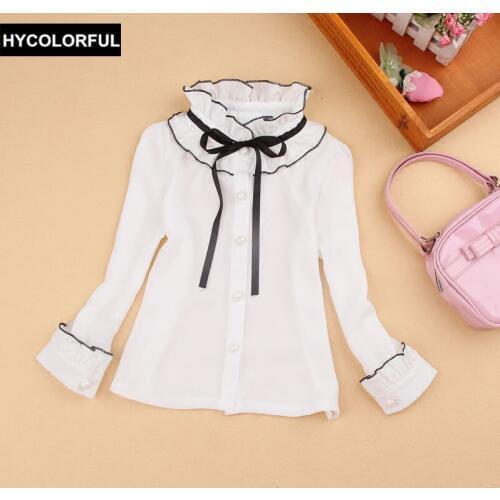 Child Shirts For Girls Blouse 2019 Autumn Kids Shirts Children Clothing Cute Bow School Blouses Girls Clothes White Blusas 2-16Y