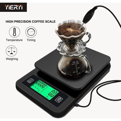 High-precision LCD Timing Hand-washed Coffee Electronic Scale with Probe Digital Kitchen Scale Portable Food Weight 2kg/1g