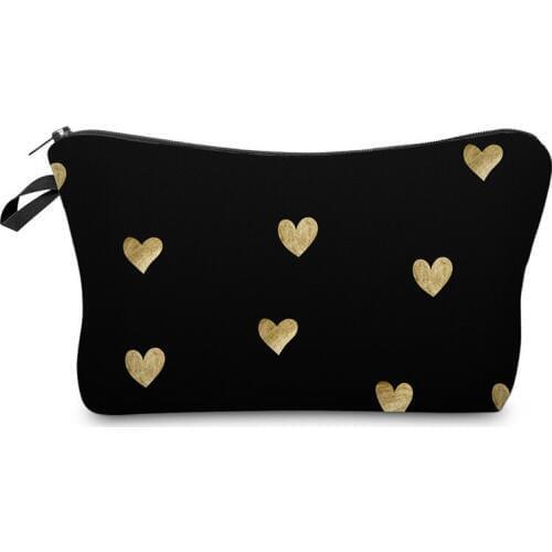 Gold Heart prints Cosmetic Bag Girl Makeup Bag Multifunction Ladies Bag Case Wash Toiletry Make Up Organizer Storage Travel Bag