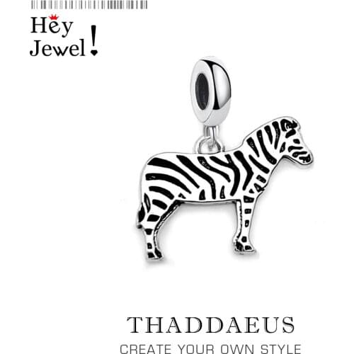 Fashion Custom New 925 Sterling Silver Zebra Horse Enamel Pendants Charm for Women Men Fit Bracelet Necklace Accessory Making