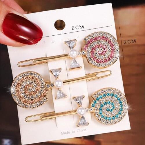 Fashion Hairpins Women Girls Cute Shining Crystal Lollipop Barrettes Sweet Hair Ornament Hairpins Hair Clips Hair Accessories