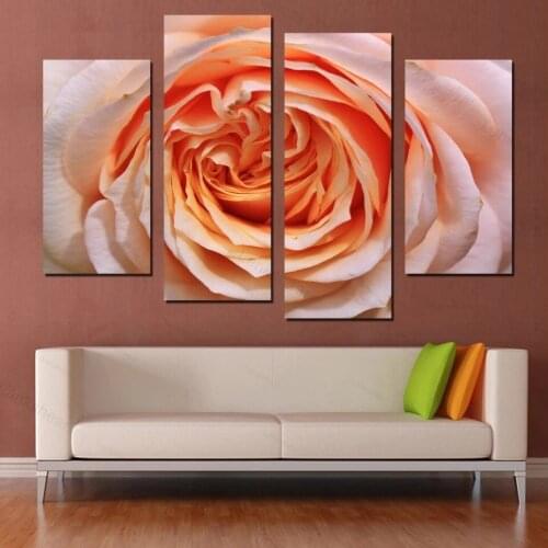 Home Decor Modular Picture 4 Panel Beautiful Rose Flower Hd Print Canvas Painting Wall Art Print Poster for Living Room