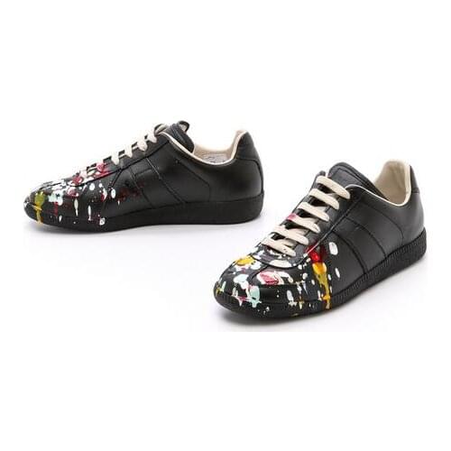 High Quality Men Fashion Black White leather paint splatter Low Top Casual Shoes Unisex Luxury Brand Spring Autumn Flat Shoes