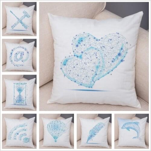 Geometric Blue Heart Letter Cushion Cover Cartoon Pillow Case for Sofa Home Decor Printed Super Soft Plush Pillowcase 45x45cm