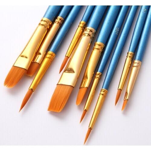 10 Pearlescent Blue Rod Watercolor Brush Set, Nylon Hair Brush, Oil Brush Set Watercolor Brush Pen