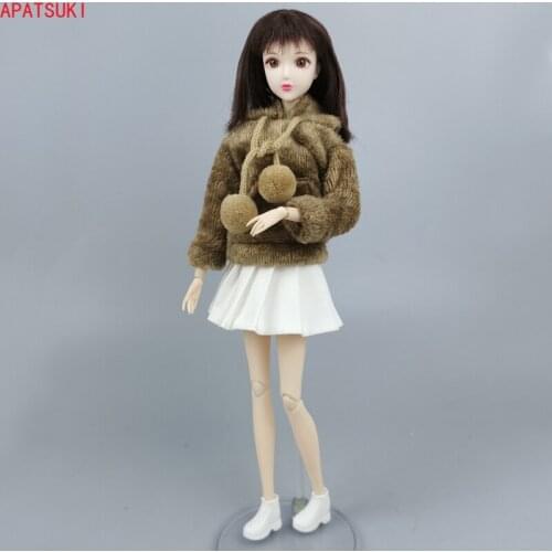Brown Doll Clothes Set for Barbie Outfits Hoodies Sweatshirt White Pleated Skirt 1/6 Dolls Accessories Toys For Children DIY
