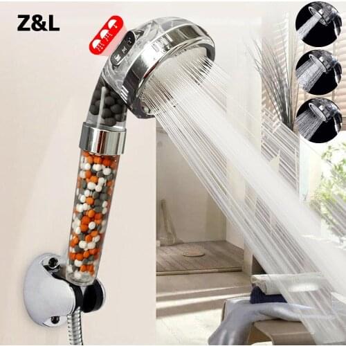 Z&L Bathroom Pressurized Anion Mineral Balls 3 Modes Adjustable Water Saving High Pressure Hand Filter Spa Shower Head