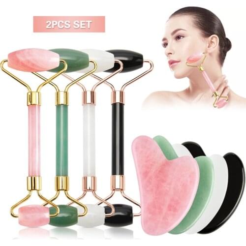 Jade Roller Massager for Face Facial Skin Care Tools Natural Gouache Scraper Body Back Beauty Slimming Massagers Roller Set