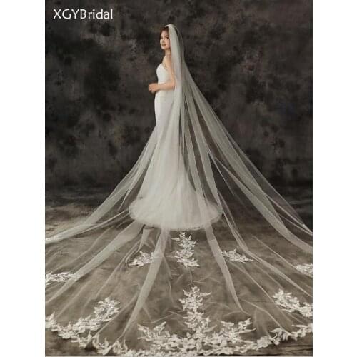 New Arrival Veu Noiva Bridal Veil 2021 Cathedral Tail Veil Lace Rows Of Flowers Wedding Anniversary Celebrations