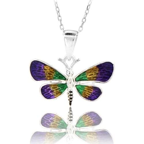 Butterfly Necklace 925 Sterling Silver Colorful Nature Charm Bridesmade Nature Lover Gift