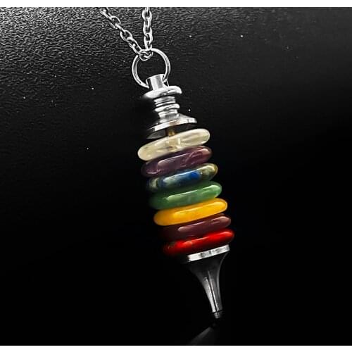 Momiji Mix Colors Natural Stone Pendant Necklace Stainless Steel Chain Rainbow Colors Necklace for Men Women Gothic Wholesale