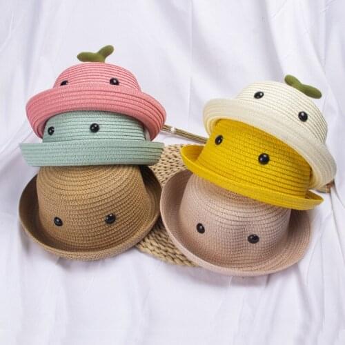 New Arrival Baby hat Cute Cartoon Summer Straw Hat For Kids Sun hat For Girls sun block UV protection panama beach hat bone