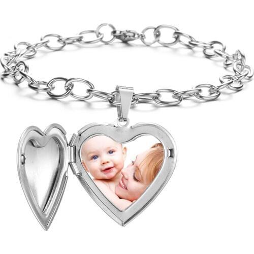 Personalized Heart Bracelet Custom Photo Locket Adjustable Bracelets Family Mom Baby Daughter Son Photo Customized Gift Jewelry