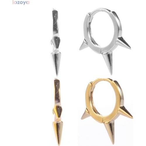 LOZOYA Rock Punk Earring Jewelry 925 Sterling Circle Women Silver Plain Spike S925 Jewellery Fine Rock Punk Luxury Round Jewel