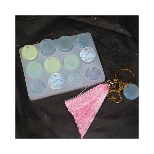 12 Constellation Silicone Mold Alloy Accessories For Uv Resin Keychain Pendant Mold Christmas Halloween Gifts