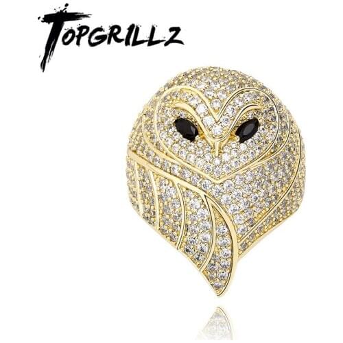 TOPGRILLZ 2020 New Owl Animal Ring High Quality Iced Out Cubic Zirconia Ring Mens Hip Hop Fashion Personality Jewelry For Gift