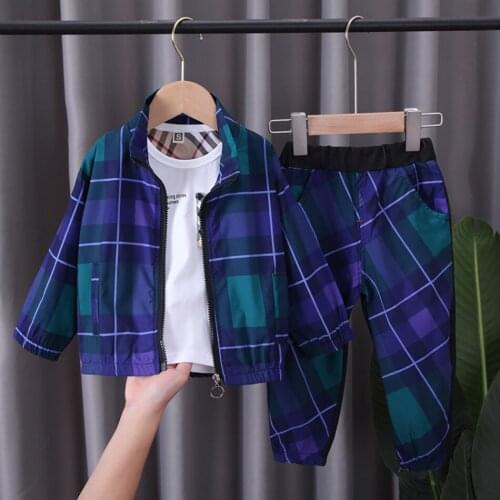 Spring Boys Casual Clothes Suit Long Sleeve Plaid Pattern Tops + Pants 9M-4T Children Home Costumes