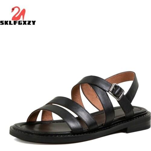 SKLFGXZY 2021 New Summer Women Sandals Genuine Leather Beach Leisure Shoes Gladiator Sandals 100% Cowhide