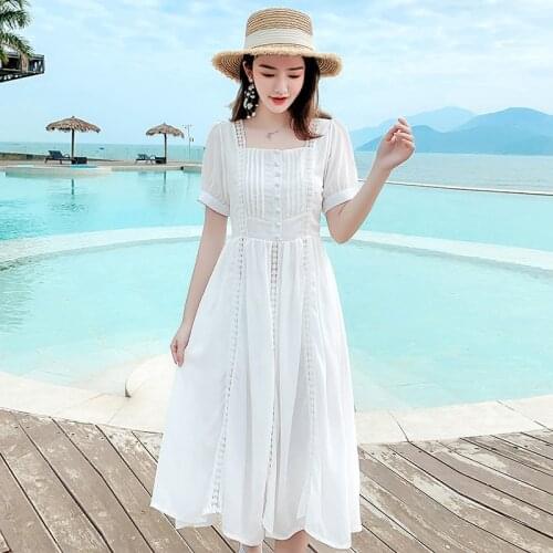 Women White Maxi Beach Dress Summer 2021 Runway Boho Vintage French Fairy Dress Honeymoon Vacation Party Night Vestidos Long New