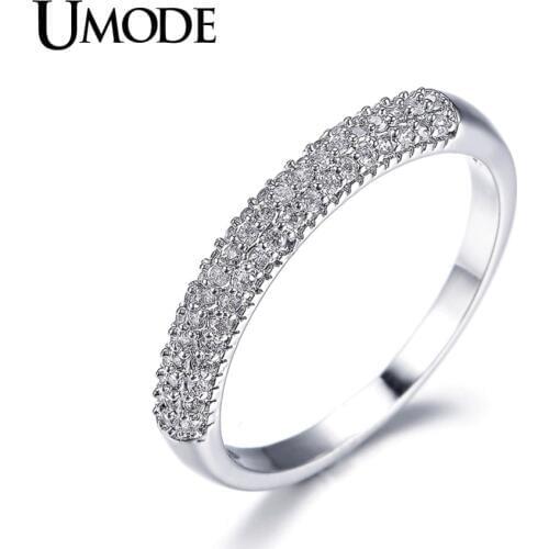 UMODE White Gold Color Wedding Engagement Ring Bands for Women Paved CZ Fashion Finger Rings Bijoux Femme Anillos Mujer AUR0022
