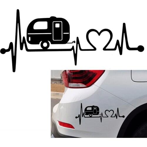 1Pcs 20.3*8.9cm Vinyl Car Sticker Black/White Camper Heartbeat 3D Car Stickers And Decals Car Body Window Stickers Car Styling