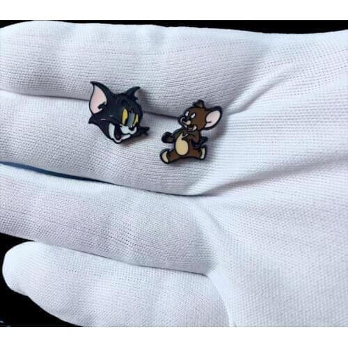 12pair/lot Asymmetry Animal Stud Earrings Hot Cartoon Anime Cute Cat and Mouse earring Girl Children kids Gift Jewelry