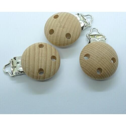 25PCS Organic unfinish Beech Wood Baby Pacifier Dummy Suspender Holder Clips