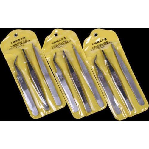 3pcs/Set Stainless Steel Tweezers Hand Tweezers Electronic Components Tweezers Maintenance Repair Tools Pointed/Elbow/Straight