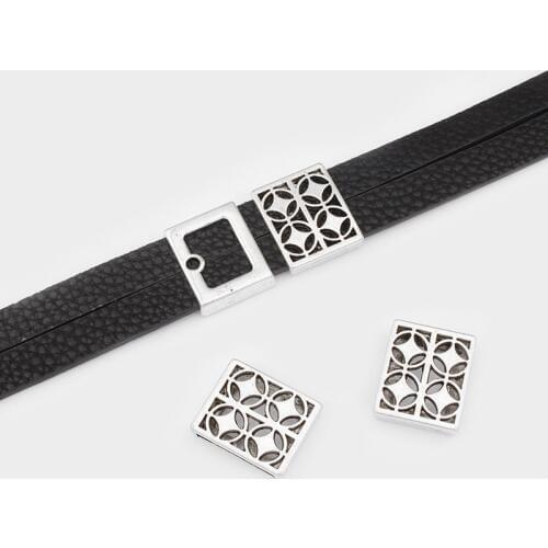 5pcs Tibetan Silver Hammered Hollow Slider Spacers For 5mm 10mm 20mm Flat Leather Cord Bracelets Jewelry Findings Making