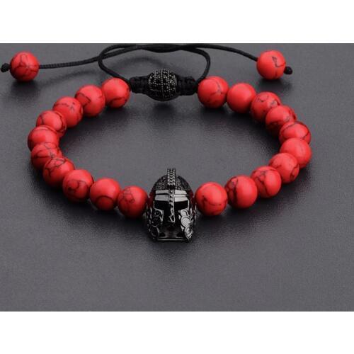8MM Black Copper Helmet&Ball Red Natural Stone Beads Bracelets For Women Chakra Bangles Bijoux Men Jewelry ABL010