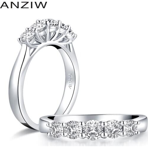 ANZIW Women Row Drill Wedding Band Ring Sterling Silver Ring Simulated Diamond Engagement Wedding 5-Stones Band Ring Jewelry