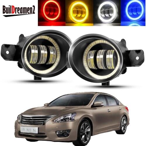 2 X Car Angel Eye Fog Light Assembly For Nissan Teana 2004-2018 Auto LED Lens Fog Daytime Running Lamp DRL 30W 6000LM 12V