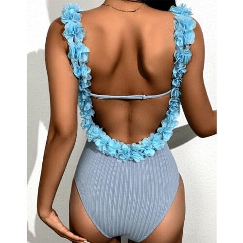 Flower Swimsuit Women Bikini Backless Monokini Bathing Suit Women Swimwear Solid Color One-Piece-Suits Bathing Suit Women Bikini