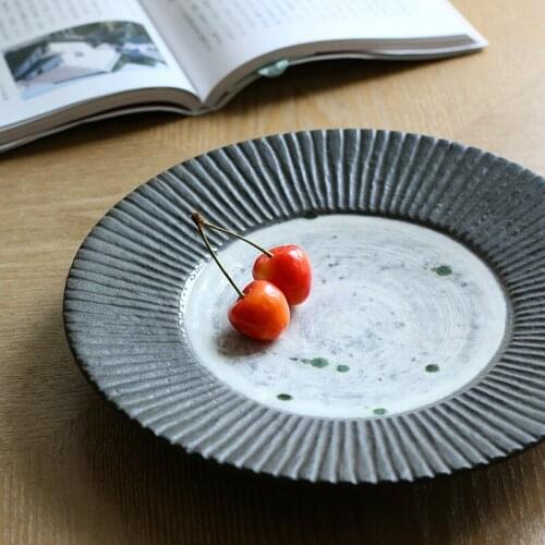 Carbonized clay qian jin disc pot bearing imported from Japan advanced hand-painted coarse pottery flat circular plate